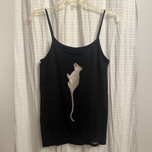 Black Tank Top with Silver Rat Design